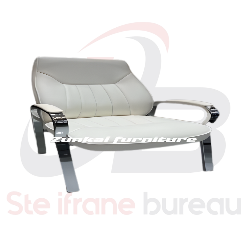 Fauteuil visiteur cuir capitonné & piètement chromé