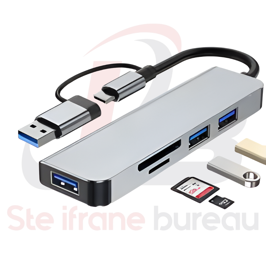 Adaptateur USB 3.0 & Type-C 5-en-1 MONDO | SD/TF & 3 Ports USB Haute Vitesse