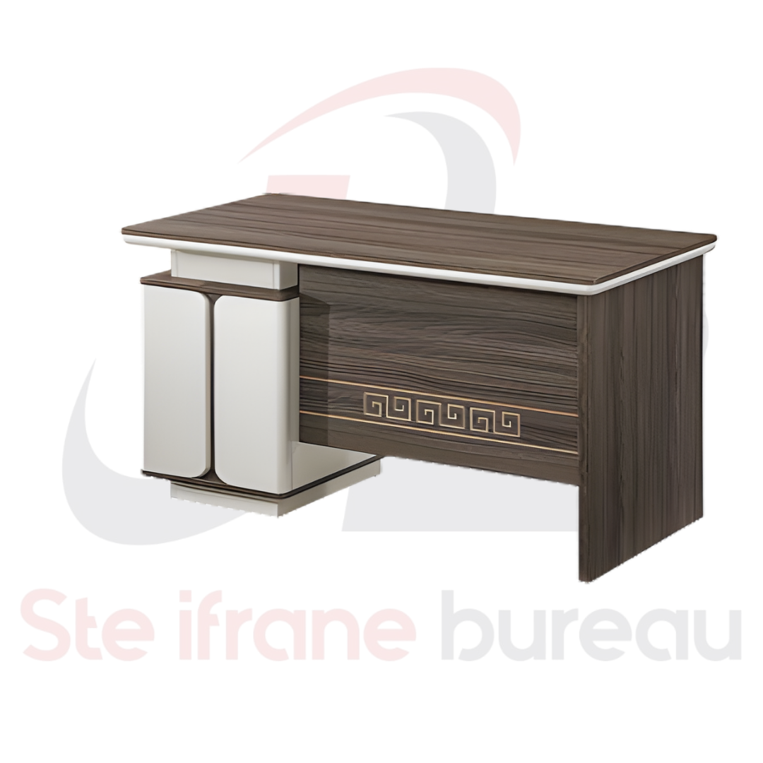 Bureau en Bois Foncé avec Motif Doré – Design Élégant & Raffiné