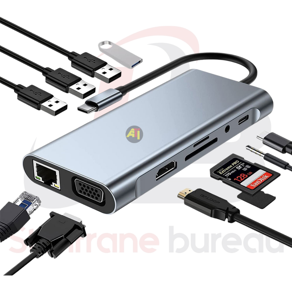 Station USB-C 11-en-1 MONDO Jaune & Noir | HDMI 4K, RJ45, USB 3.0, SD/TF & PD