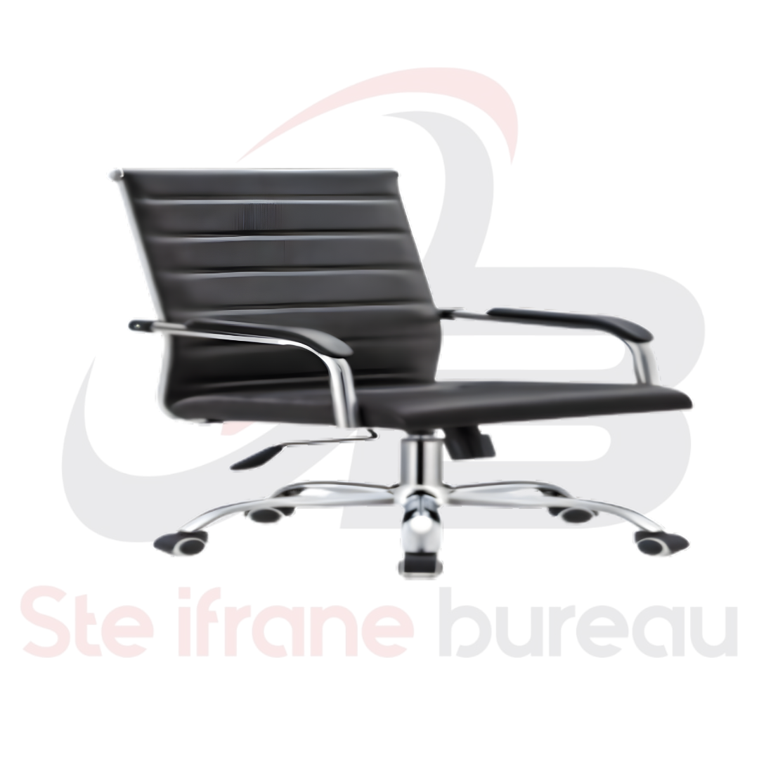 Fauteuil de bureau cuir noir & base chromée