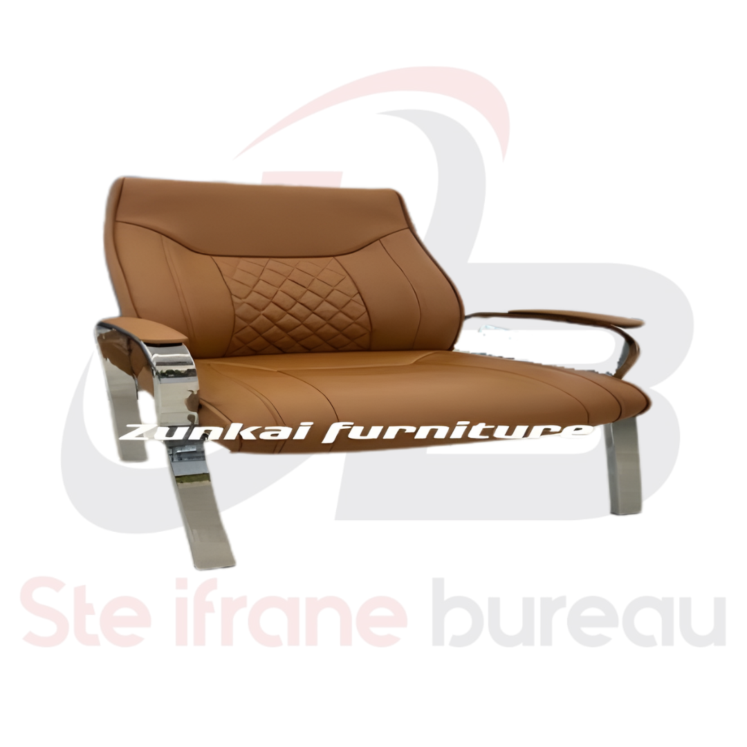 Fauteuil visiteur cuir capitonné & piètement chromé