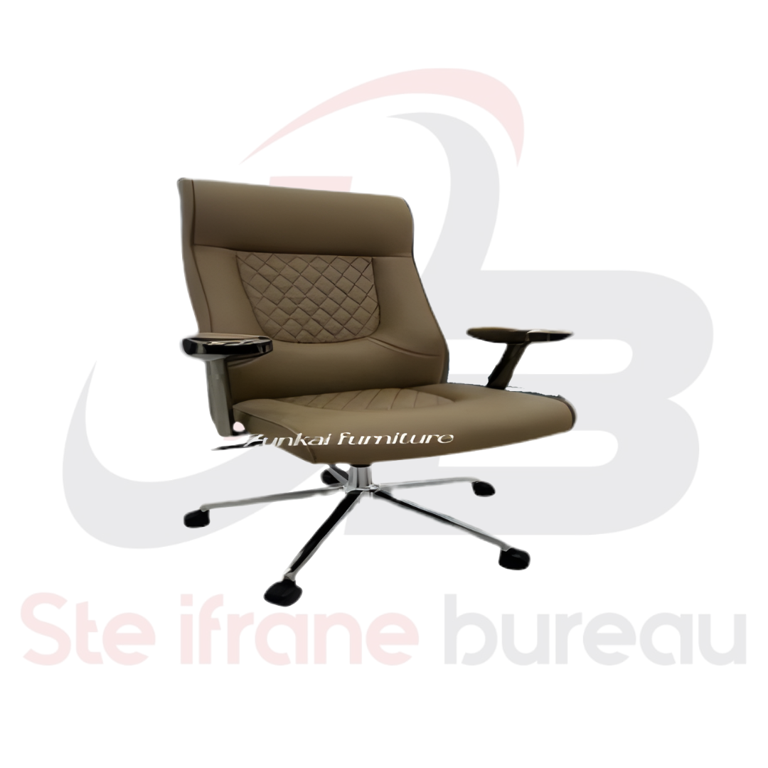 Fauteuil direction cuir beige capitonné  & base chromée