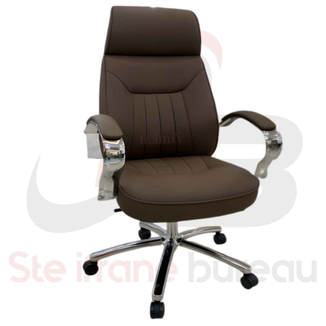 Fauteuil direction cuir & accoudoirs chromés