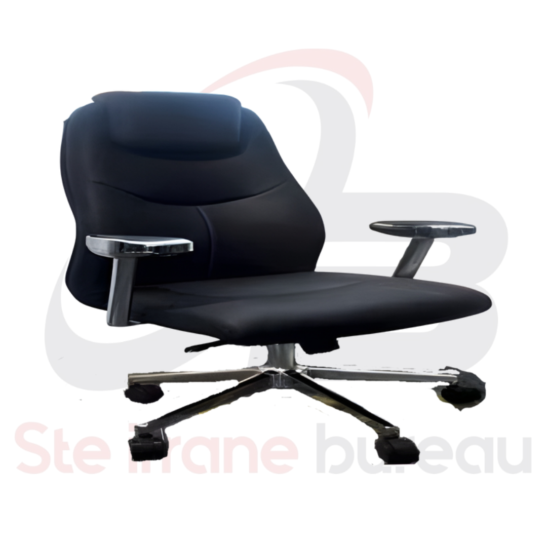 Fauteuil direction cuir noir & accoudoirs chromés