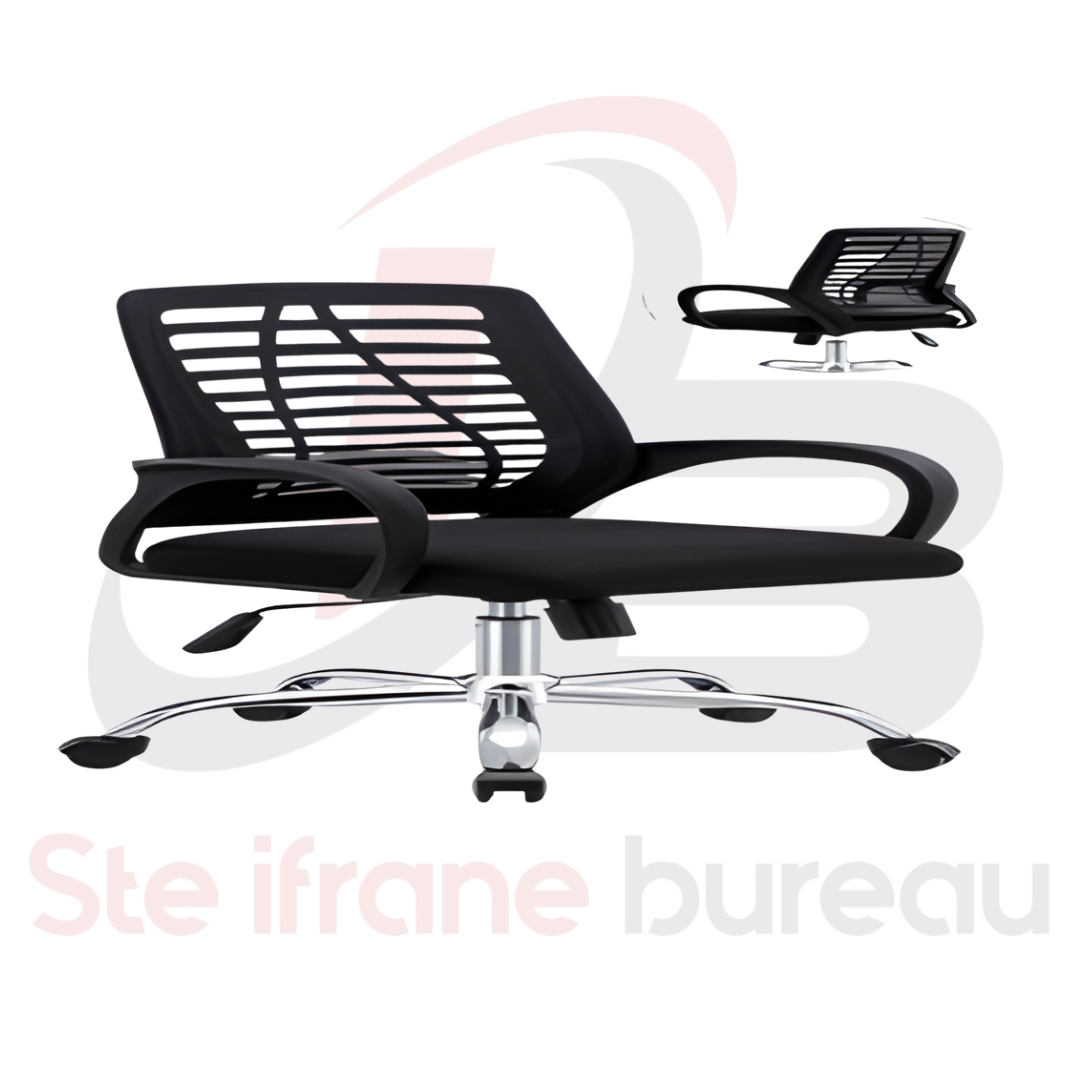 Fauteuil de bureau design maille noire & base chromée