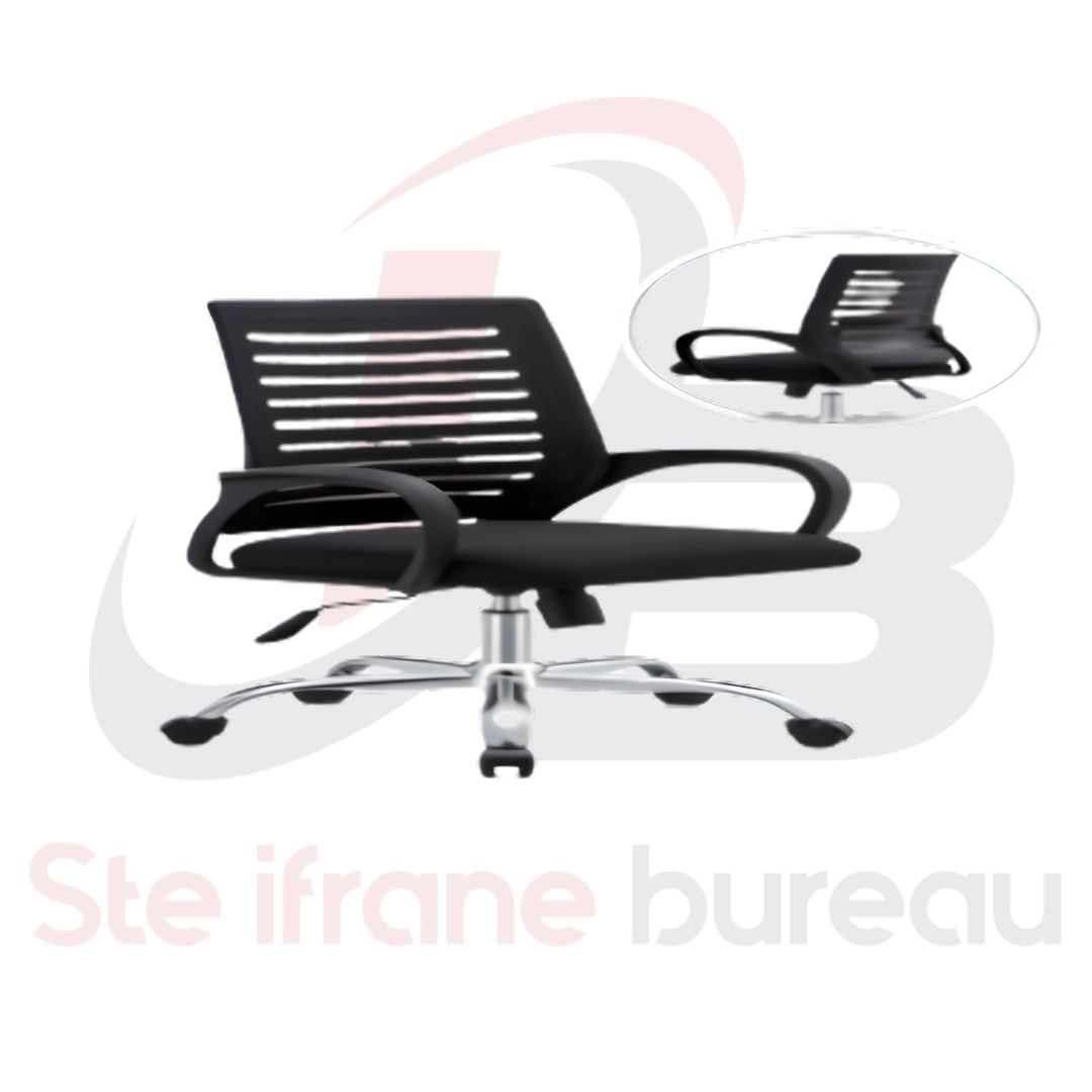 Fauteuil de bureau maille noire & base chromée