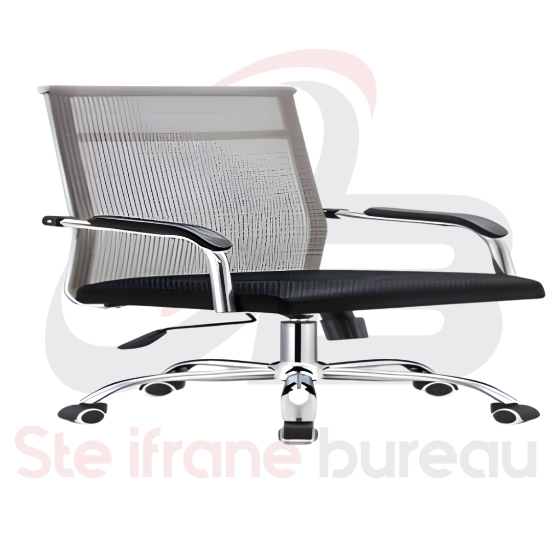 Fauteuil direction maille grise & base chromée