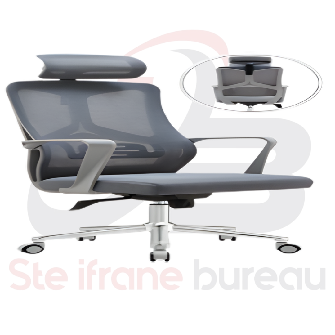 Fauteuil direction ergonomique gris & base chromée