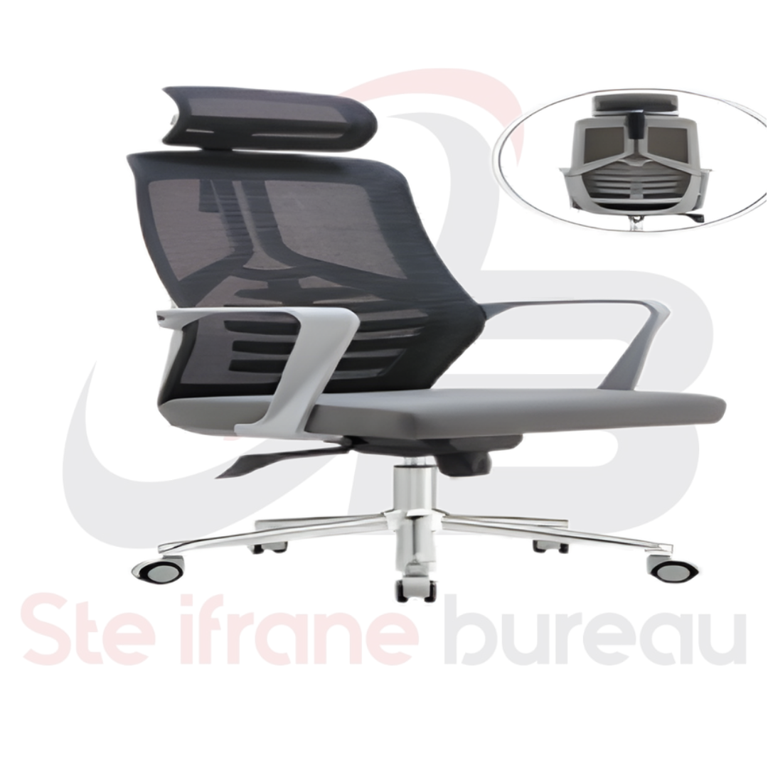 Fauteuil direction ergonomique maille noire & base chromée