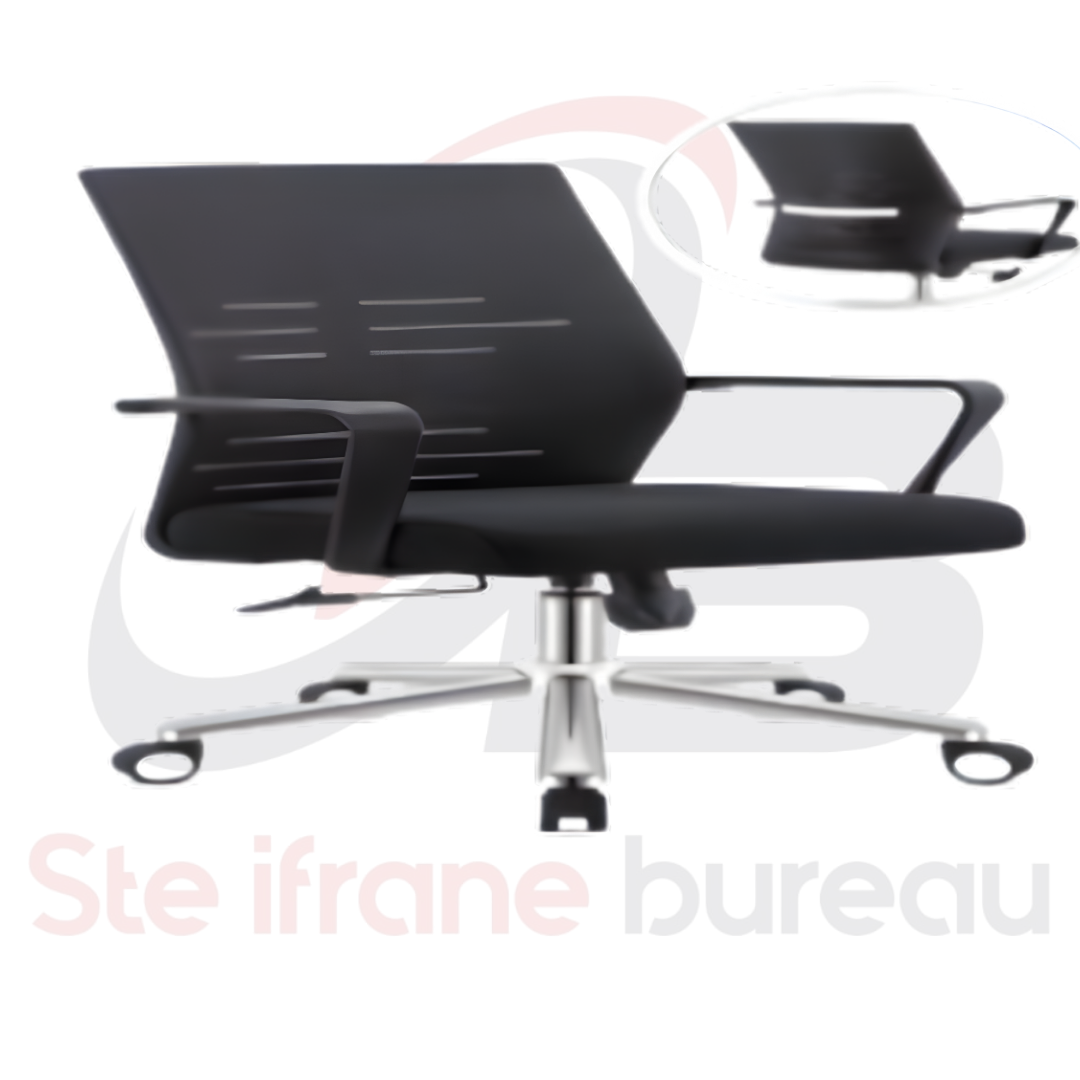 Fauteuil visiteur design noir & base chromée